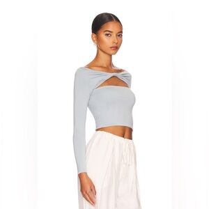 REVOLVE x SER.O.YA Artemis Top Grey Blue cutout blouse CROP SPRING NWOT Size XS